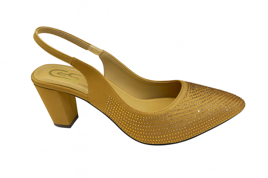 Rhinestone Slingback Block Heel Pumps