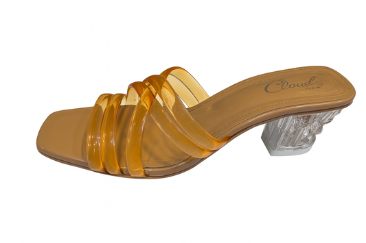 Honey Brown Transparent Strap Block Heels