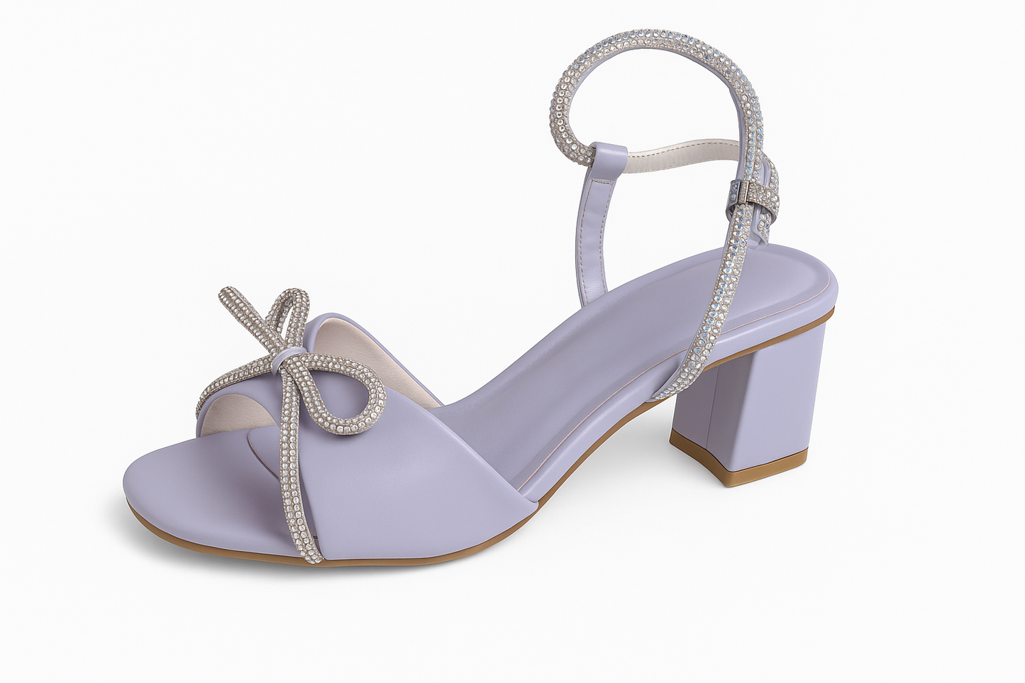 Lilac Crystal Bow Block Heels