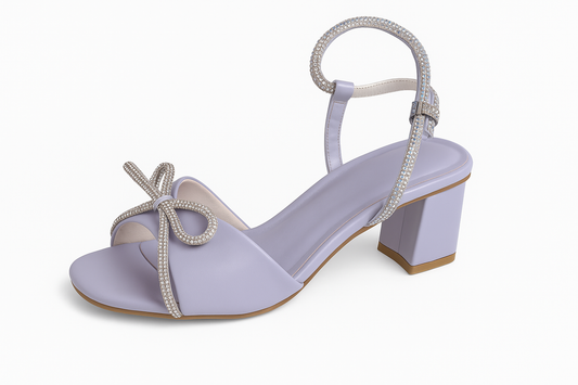 Lilac Crystal Bow Block Heels