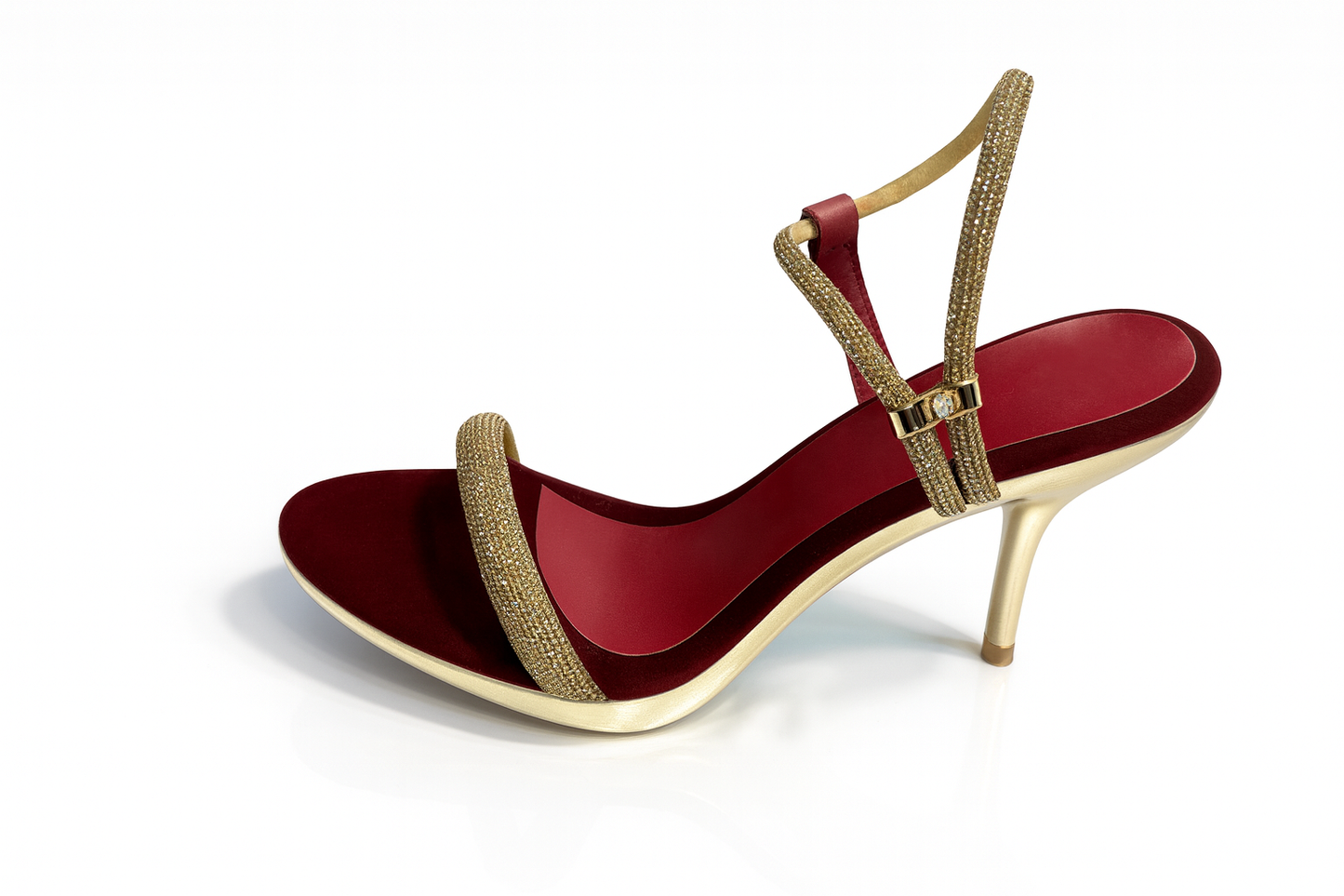 Maroon & Gold Crystal Strap Stiletto Sandals
