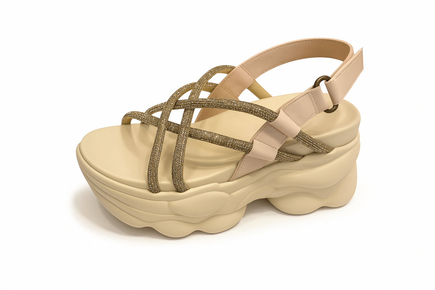 Metallic Crisscross Chunky Platform Sandals