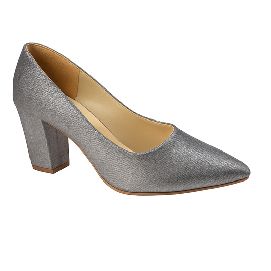 Metallic Silver Block Heels