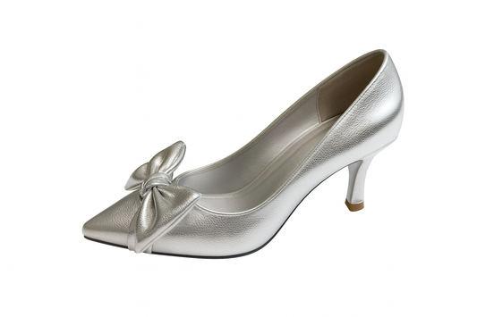 Metallic Silver Bow Stiletto Heels