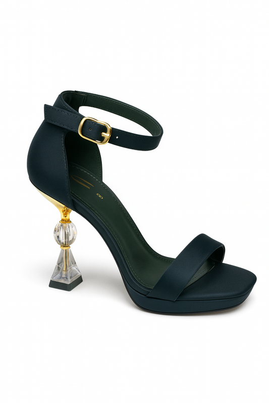 Midnight Green Crystal Heel Sandals