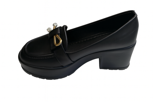 Noir Crystal Charm Block Loafers