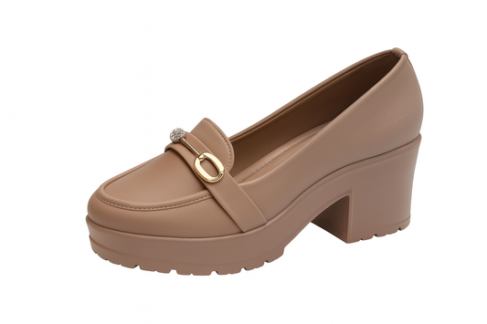 Nude Crystal Charm Block Loafers