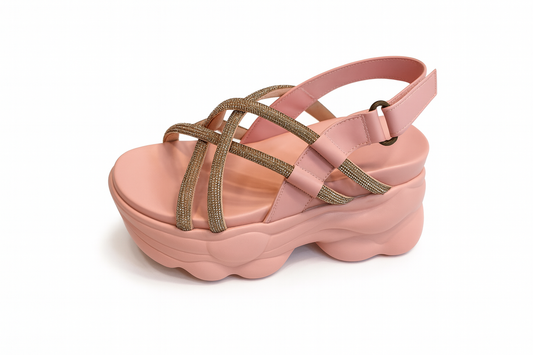 Pinkish Metallic Crisscross Chunky Platform Sandals