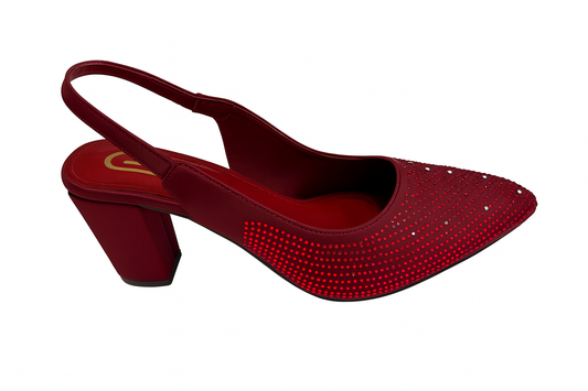 Red Rhinestone Slingback Block Heel Pumps