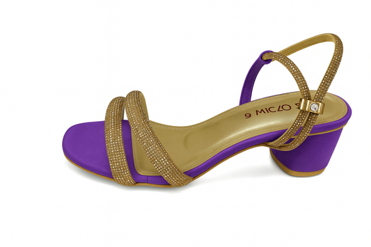 Royal Purple & Gold Crystal Strap Ankle Block Heels