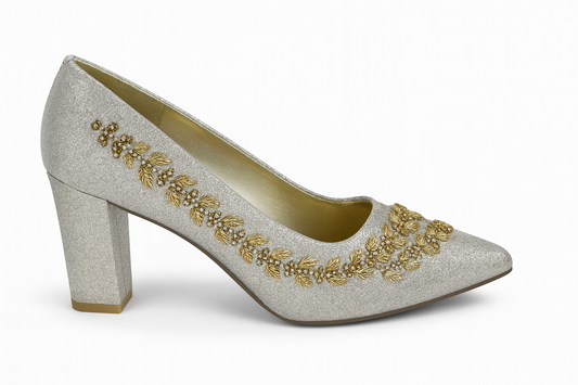 Silver-Gold Embellished Block Heels