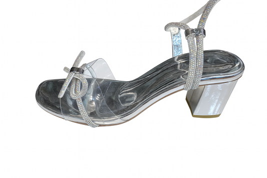 Silver Crystal Bow Block Heels