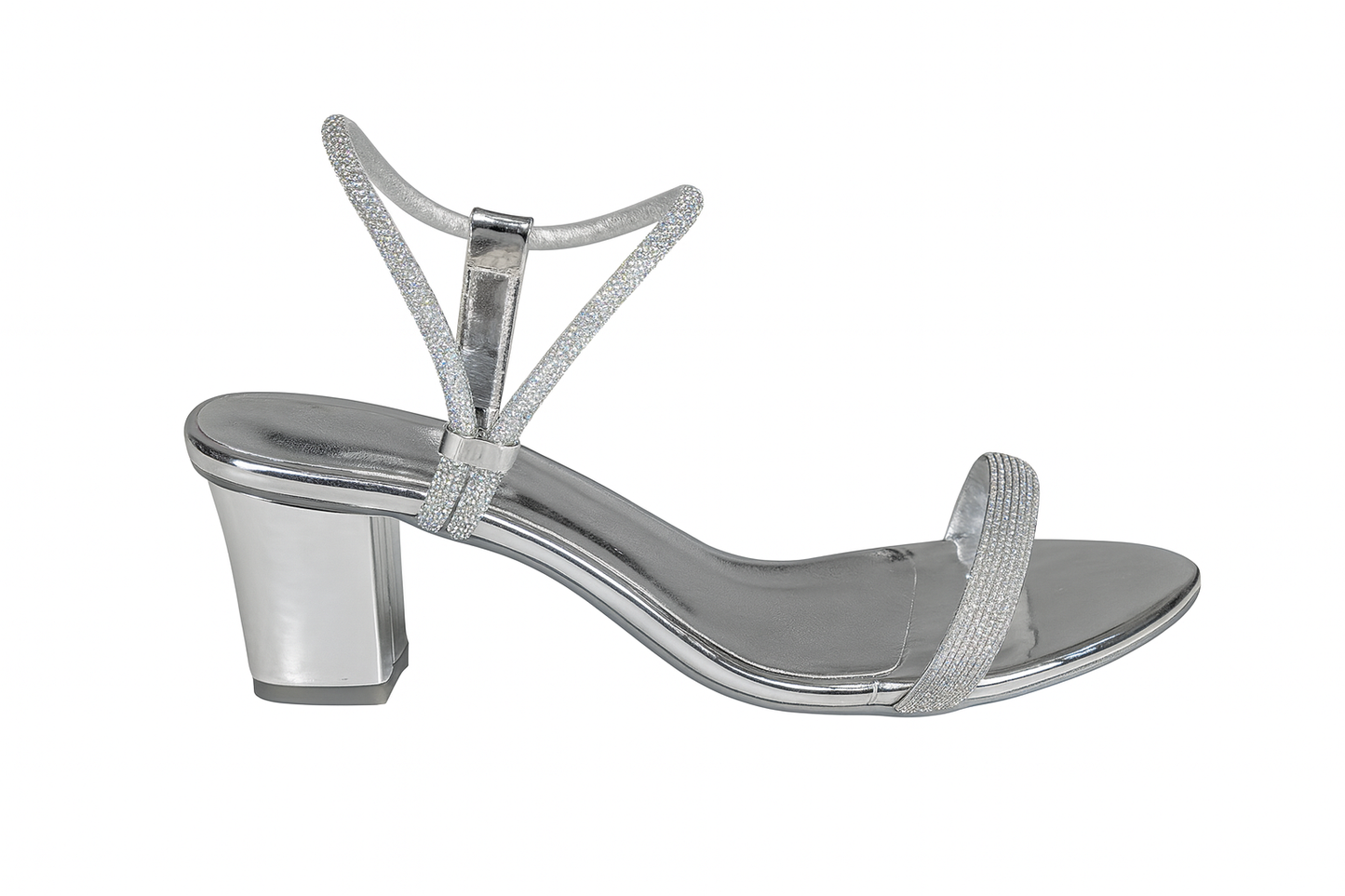 Silver Crystal Strap Block Heels