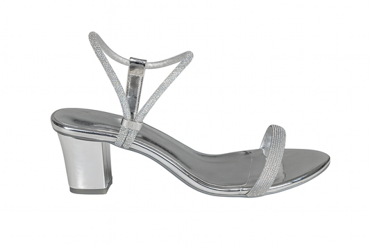 Silver Crystal Strap Block Heels