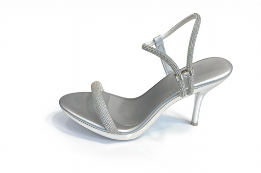Silver Crystal Strap Stiletto Sandals