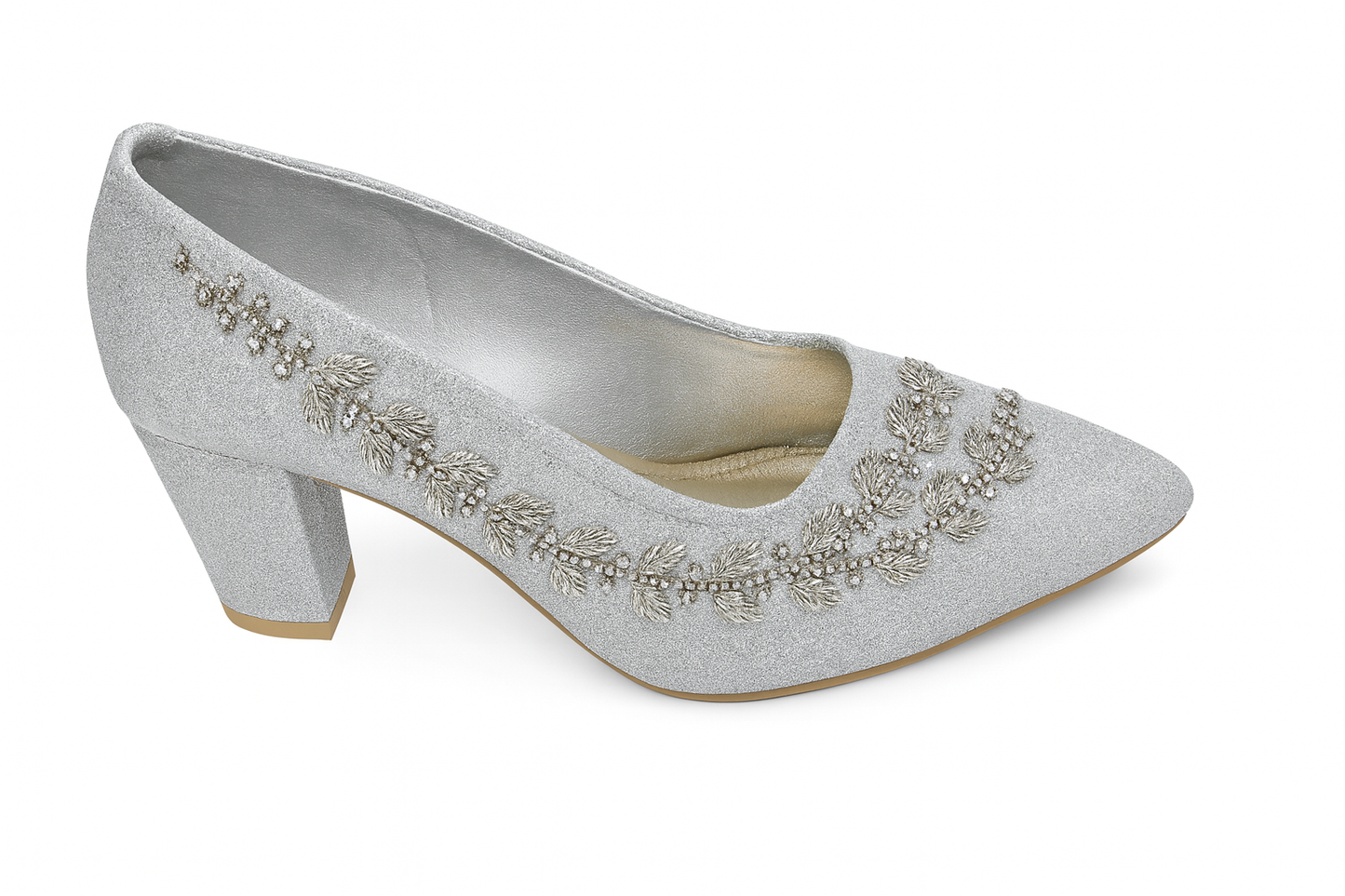 Silver Embellished Block Heels