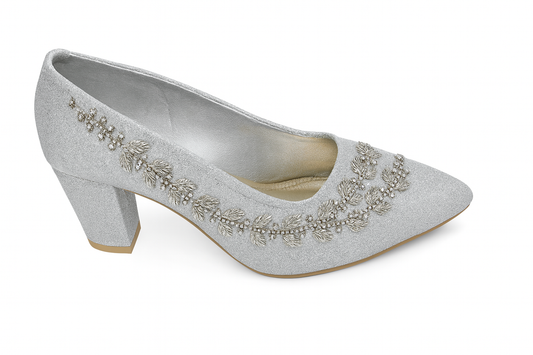 Silver Embellished Block Heels