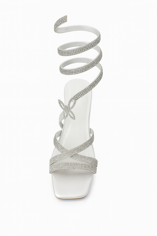Silver Spiral Crystal Wrap Heels