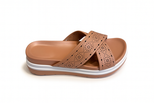 Tan Brown Comfort Cross-Strap Sandals