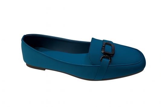 Teal Charm Buckle Loafers