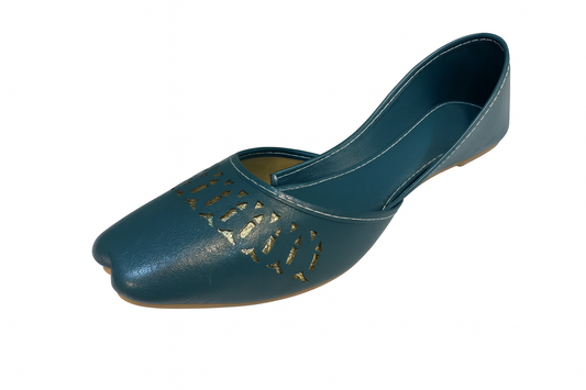 Teal Cutwork Traditional Flats